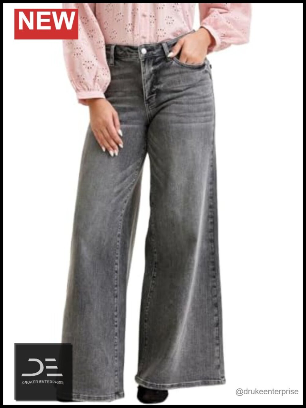 Mid Rise Split Back Yoke Wide Leg Palazzo Jeans 32" Inseam